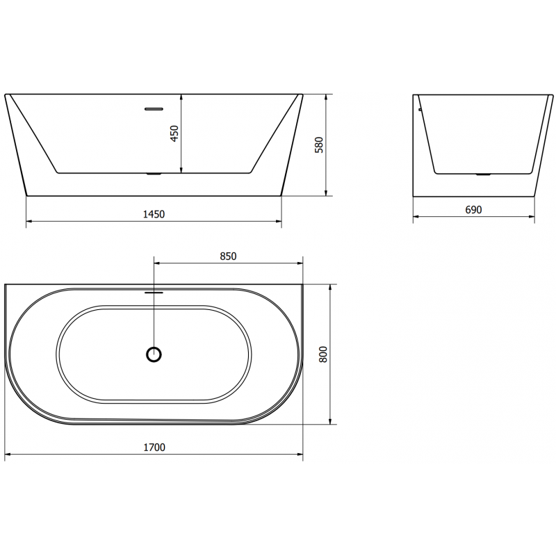 Mexen Oval volně stojící přístěnná vana 170 x 80 cm, bílá, přepad kartáčovaná měď - 52671708000-65