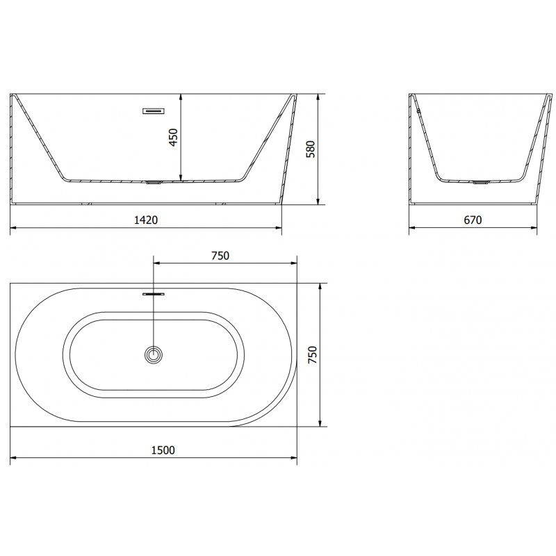 Mexen Mia volně stojící rohová vana levá 150 x 75 cm, bílá/černá, přepad gun metal - 52691507575L-95