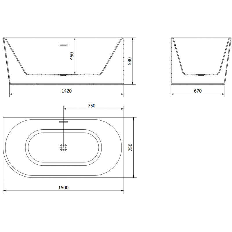 Mexen Mia vana volně stojící rohová pravá 150 x 75 cm, bílá/černá, přepad bílý - 52691507575P-20