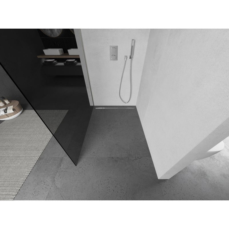 Mexen Kioto sprchová stěna Walk-in 110 x 200 cm, grafit 8 mm, kartáčovaný nikl - 800-110-101-97-40