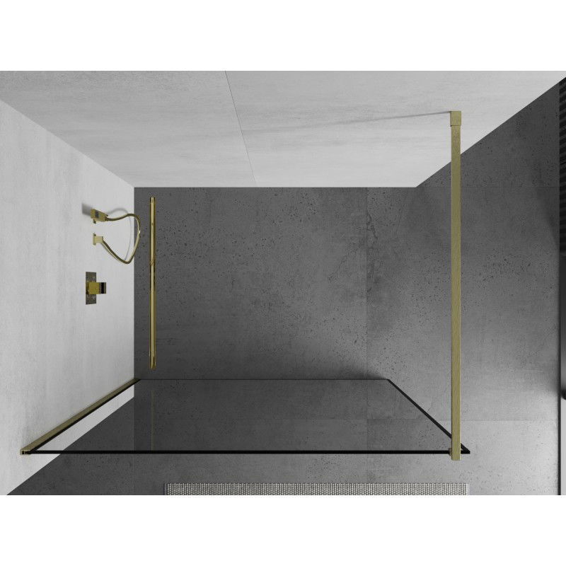 Mexen Kioto sprchová stěna Walk-in 70 x 200 cm, černý rámeček 8 mm, zlatý kartáčovaný - 800-070-101-55-70