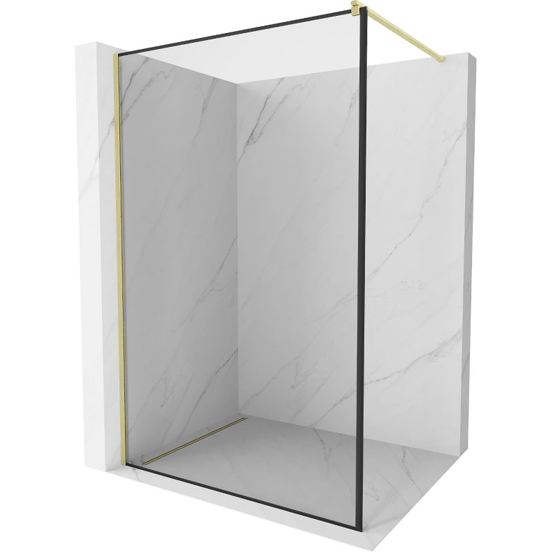 Mexen Kioto Sprchová stěna Walk-in 130 x 200 cm, černý rám 8 mm, zlatý kartáčovaný - 800-130-101-55-70