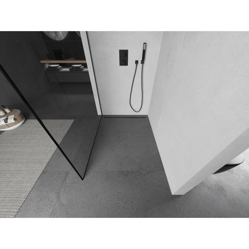 Mexen Kioto sprchová stěna Walk-in 70 x 200 cm, černý rámeček 8 mm, kartáčovaná gun gray - 800-070-101-66-70