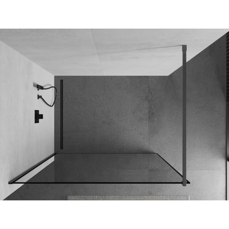 Mexen Kioto sprchová stěna Walk-in 160 x 200 cm, černý rám, 8 mm, gun gray kartáčovaný - 800-160-101-66-70