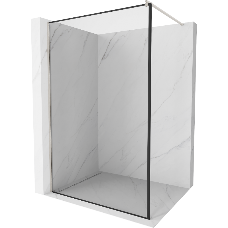 Mexen Kioto sprchová stěna Walk-in 140 x 200 cm, černý rámeček 8 mm, kartáčovaný nikl - 800-140-101-97-70