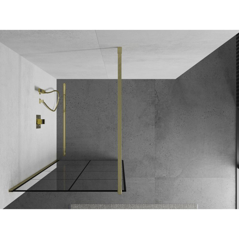 Mexen Kioto sprchová stěna Walk-in 80 x 200 cm, černá mřížka 8 mm, zlatý kartáčovaný - 800-080-101-55-77
