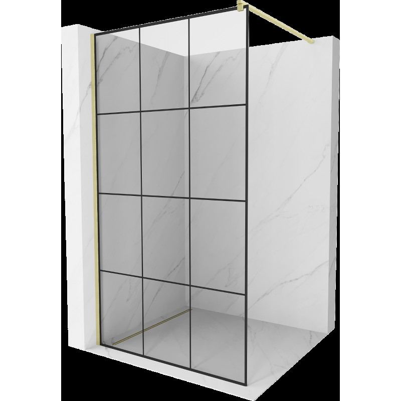 Mexen Kioto sprchová stěna Walk-in 110 x 200 cm, černý vzor 8 mm, zlatý kartáč - 800-110-101-55-77