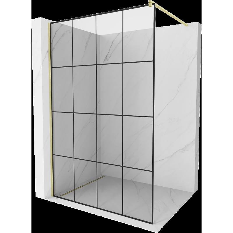 Mexen Kioto sprchová stěna Walk-in 130 x 200 cm, černý vzor 8 mm, zlato kartáčované - 800-130-101-55-77