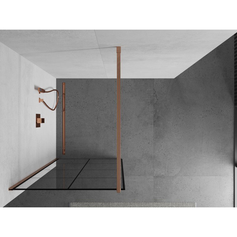 Mexen Kioto sprchová stěna Walk-in 90 x 200 cm, černá mřížka 8 mm, kartáčovaná měď - 800-090-101-65-77