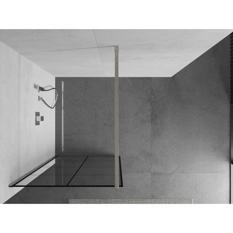 Mexen Kioto stěna sprchy Walk-in 70 x 200 cm, černá mřížka 8 mm, kartáčovaný nikl - 800-070-101-97-77