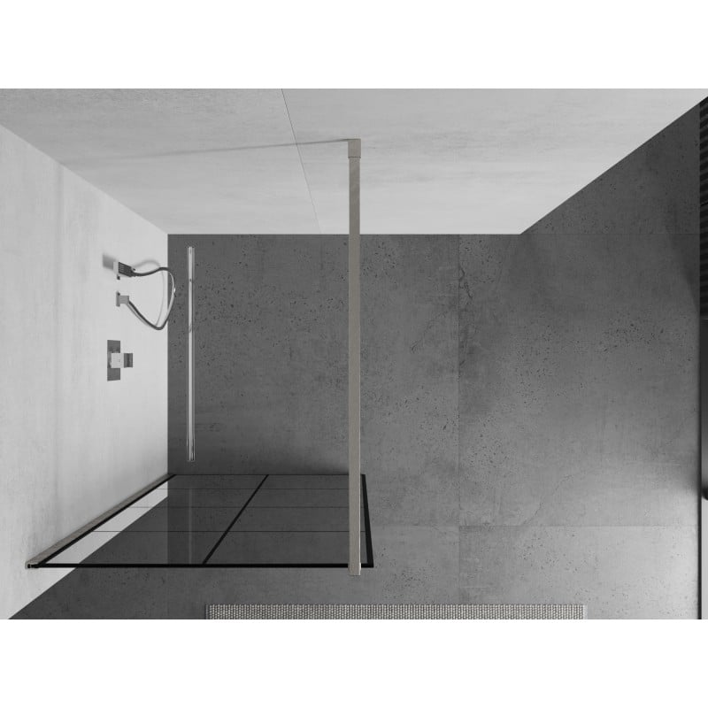 Mexen Kioto sprchová stěna Walk-in 90 x 200 cm, černá mřížka 8 mm, kartáčovaný nikl - 800-090-101-97-77