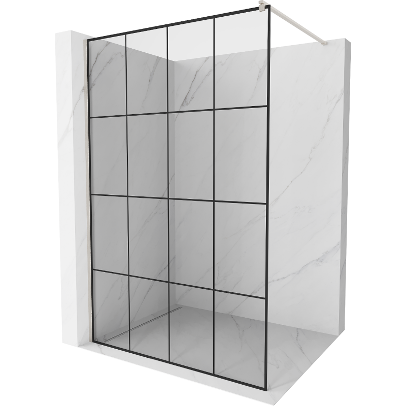 Mexen Kioto sprchová stěna Walk-in 160 x 200 cm, černá mřížka 8 mm, kartáčovaný nikl - 800-160-101-97-77
