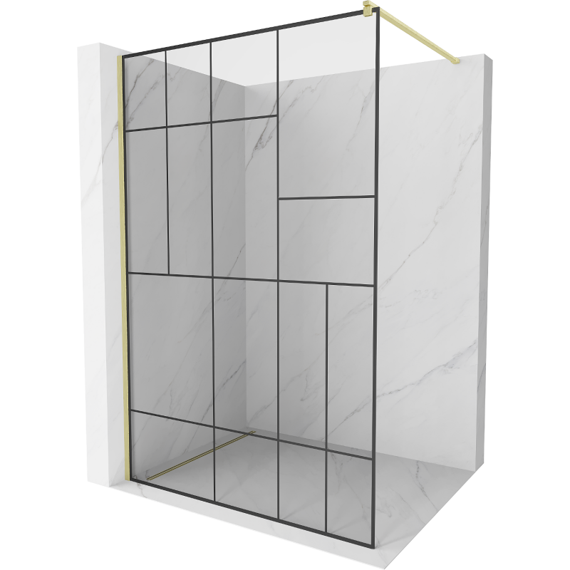 Mexen Kioto sprchová stěna Walk-in 80 x 200 cm, černý vzor 8 mm, zlatá kartáčovaná - 800-080-101-55-78