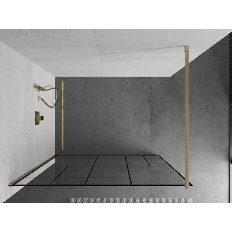 Mexen Kioto sprchová zástěna Walk-in 120 x 200 cm, černý vzor 8 mm, zlatá kartáčovaná - 800-120-101-55-78