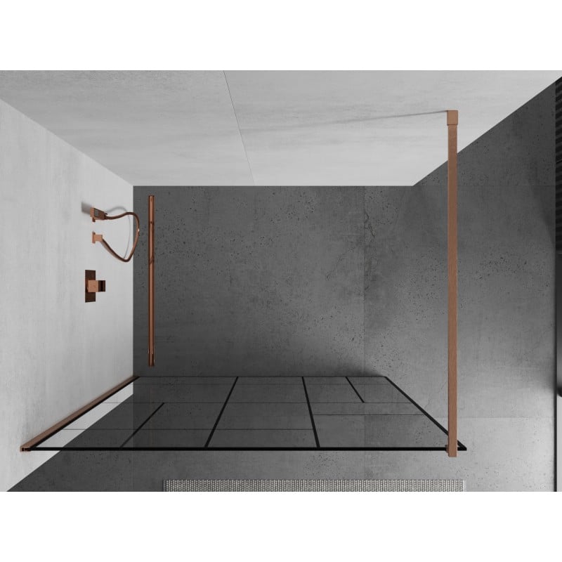 Mexen Kioto sprchová stěna Walk-in 130 x 200 cm, černý vzor 8 mm, kartáčovaná měď - 800-130-101-65-78