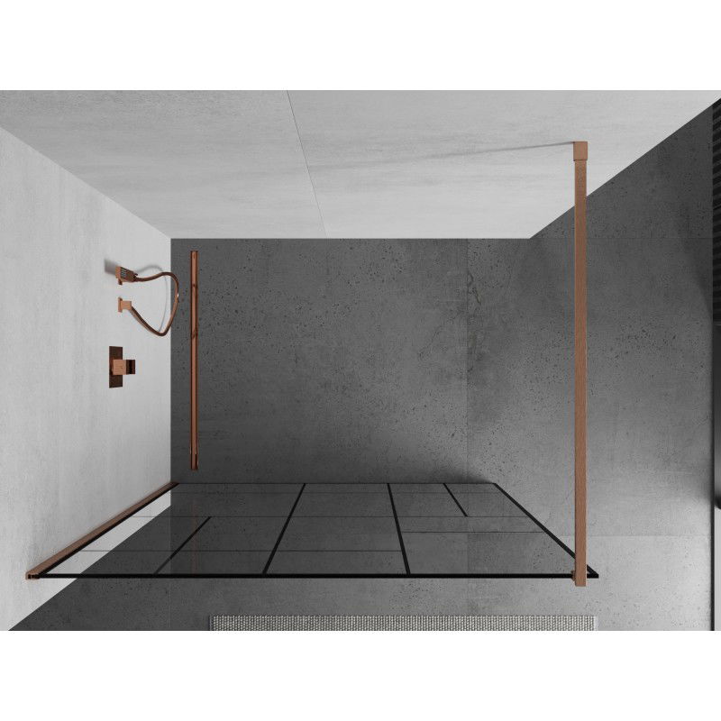 Mexen Kioto sprchová stěna Walk-in 140 x 200 cm, černý vzor 8 mm, kartáčovaná měď - 800-140-101-65-78