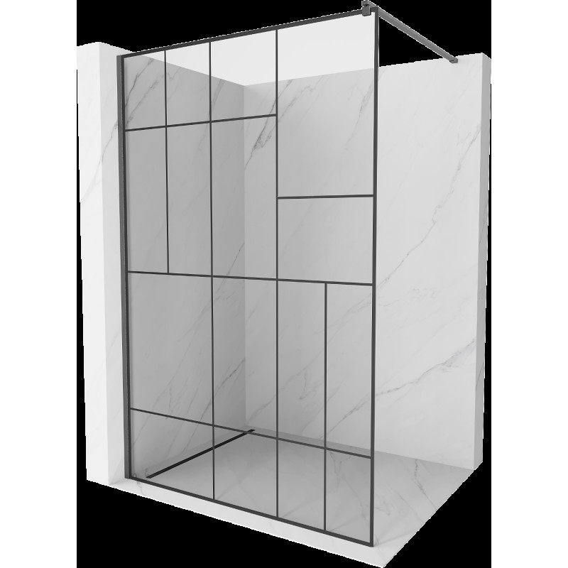 Mexen Kioto sprchová stěna Walk-in 90 x 200 cm, černý vzor 8 mm, gun gray kartáčovaný - 800-090-101-66-78