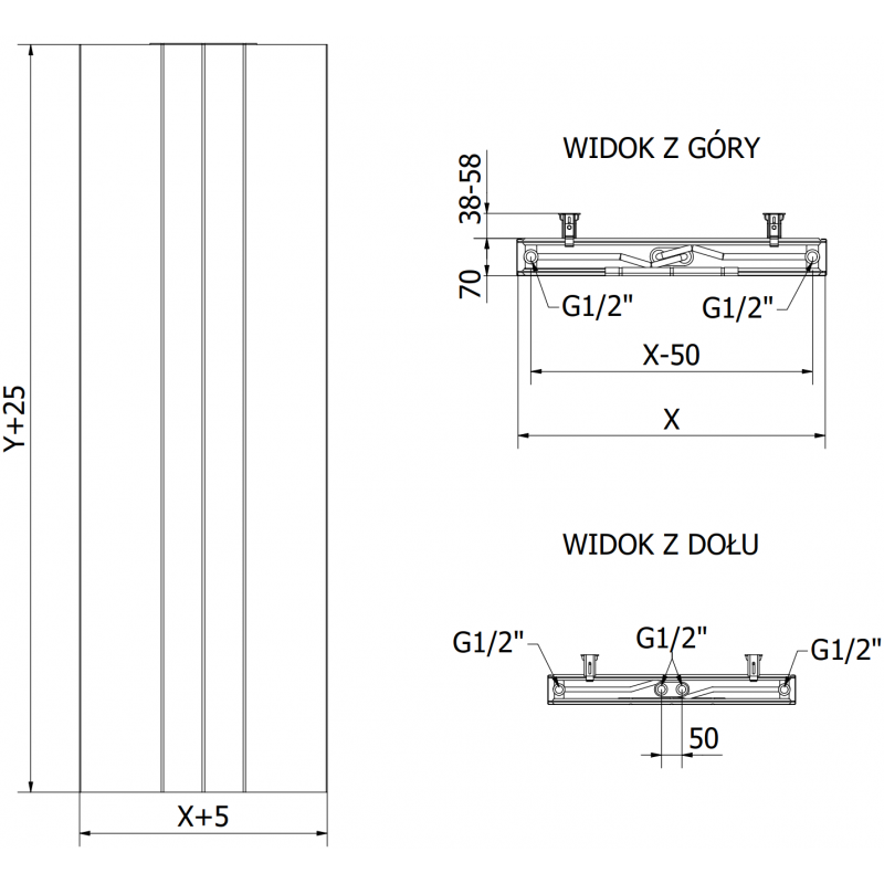 Mexen Line VS20SL panelový radiátor 2000 x 500 mm, dolní středové připojení, 1181 W, černý - W6VS20SL-200-050-70