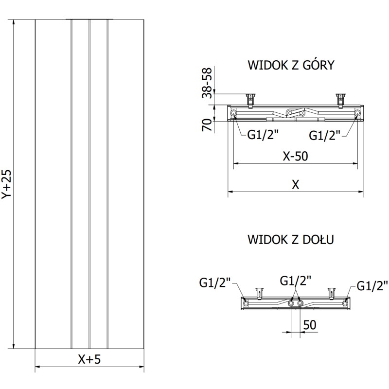 Mexen VS20SL Line deskový radiátor 2000 x 600 mm, spodní středové připojení, 1417 W, černý - W6-200-060-70
