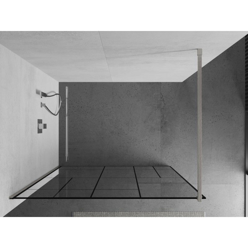 Mexen Kioto sprchová stěna Walk-in 130 x 200 cm, černý vzor 8 mm, kartáčovaný nikl - 800-130-101-97-78