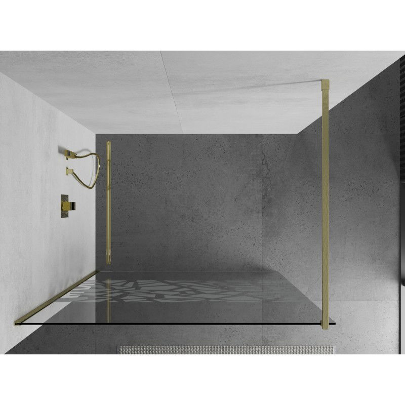 Mexen Kioto sprchová stěna Walk-in 140 x 200 cm, bílý vzor 8 mm, zlatá kartáčovaná - 800-140-101-55-85