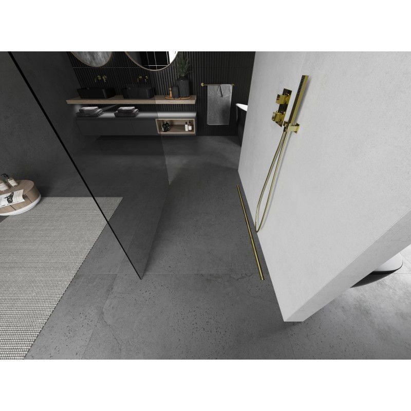 Mexen Kioto volně stojící sprchová stěna 125 x 200 cm, průhledná 8 mm, zlatá kartáčovaná - 800-125-002-55-00