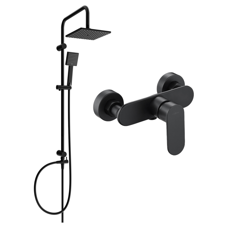 Mexen Tord nástěnná sprchová sada s dešťovou hlavicí a sprchovou baterií Milo, černá - 71340200-70