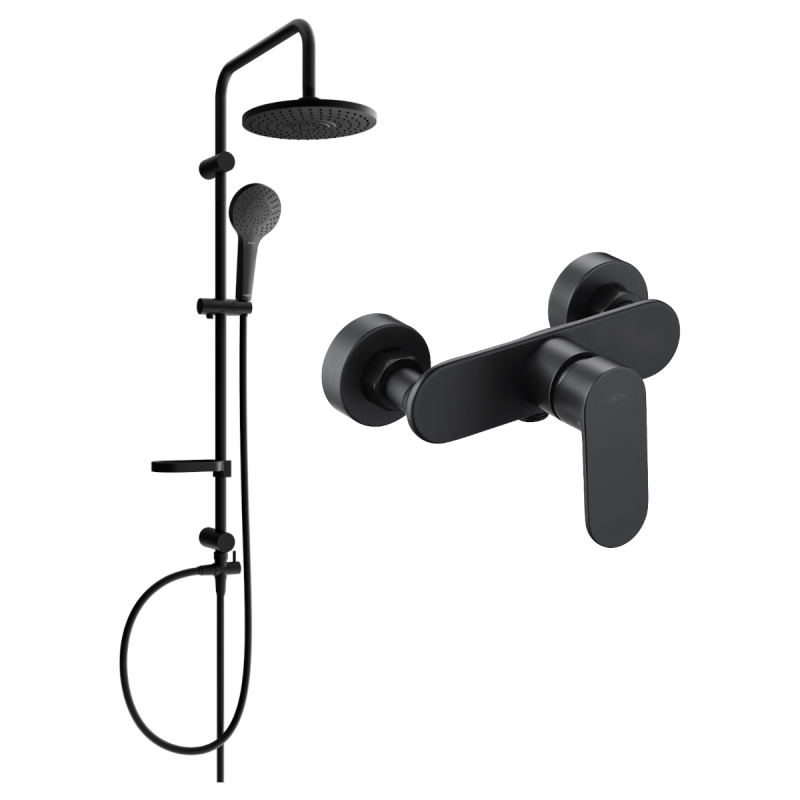 Mexen Erik nástěnná sprchová sada s dešťovou sprchou a sprchovou baterií Milo, černá - 71340205-70