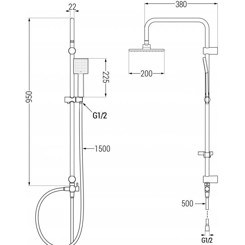Mexen Tord nástěnná sprchová sada s dešťovou sprchou a sprchovou baterií Sabre, chrom - 72140200-00