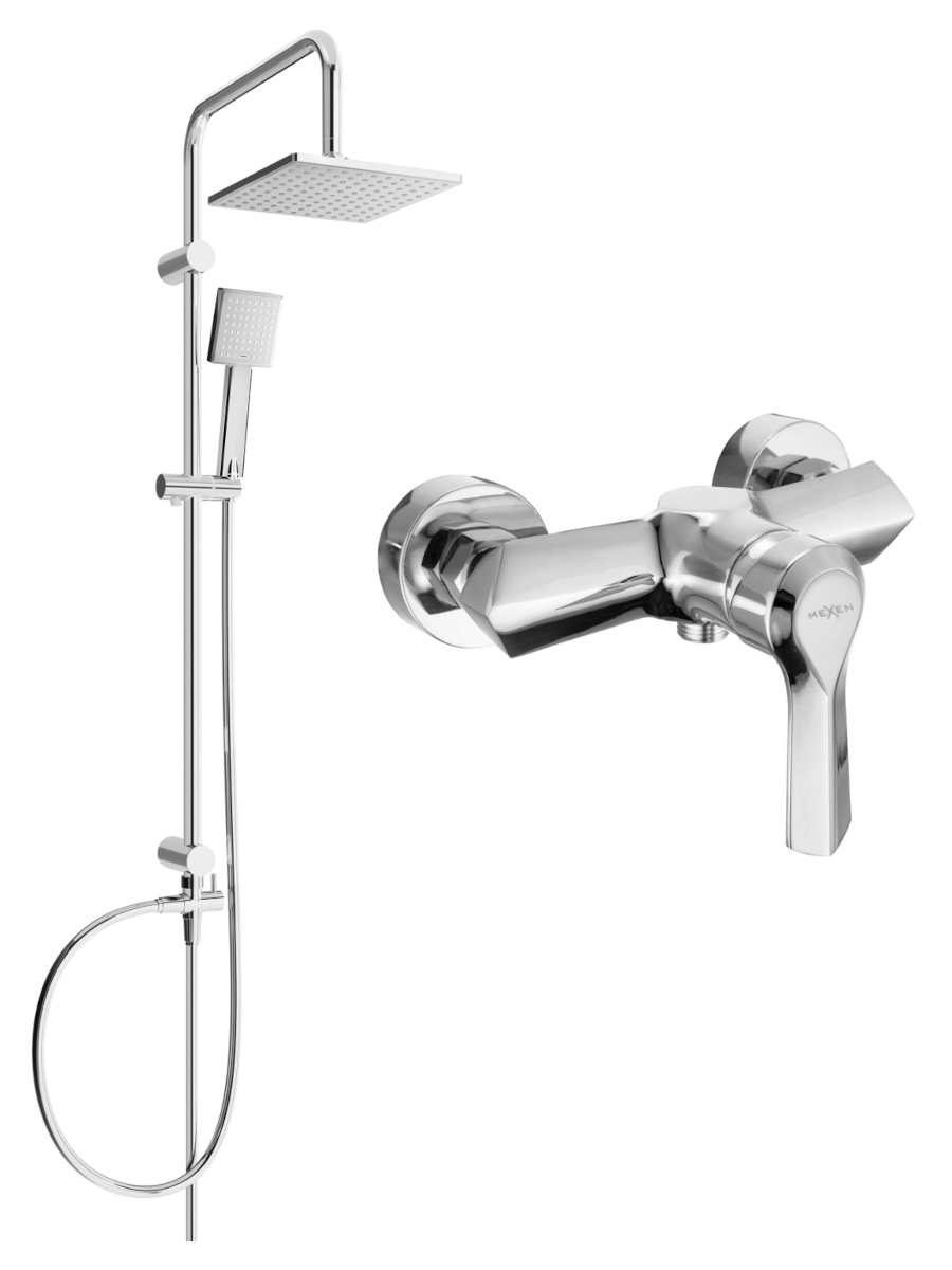 Mexen Tord odkrytý sprchový set s dešťovou sprchovou hlavicí a sprchovou baterií Sabre, Chromovaná - 72140200-00