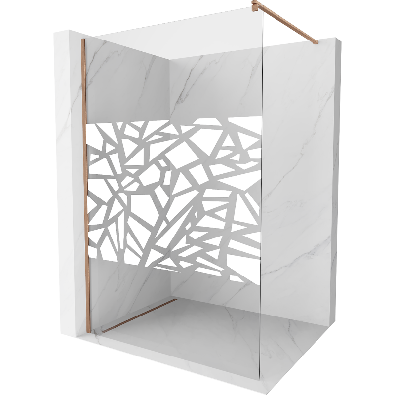 Mexen Kioto sprchová stěna Walk-in 70 x 200 cm, bílý vzor 8 mm, kartáčovaná měď - 800-070-101-65-85