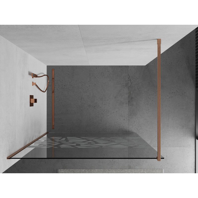 Mexen Kioto sprchová stěna Walk-in 80 x 200 cm, bílý vzor 8 mm, kartáčovaná měď - 800-080-101-65-85
