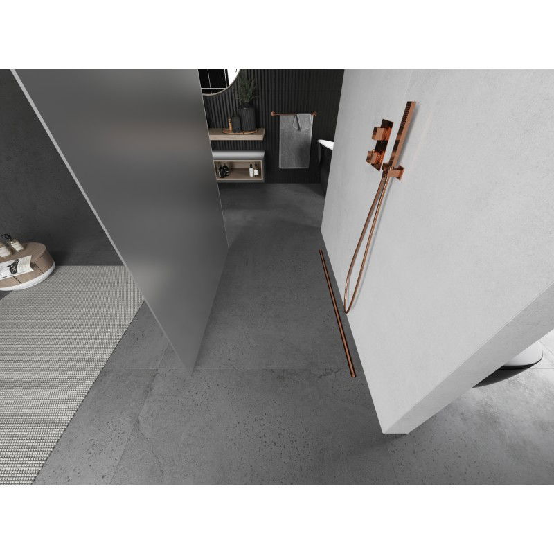 Mexen Kioto samostatně stojící sprchová stěna 100 x 200 cm, matné sklo 8 mm, kartáčovaná měď - 800-100-002-65-30