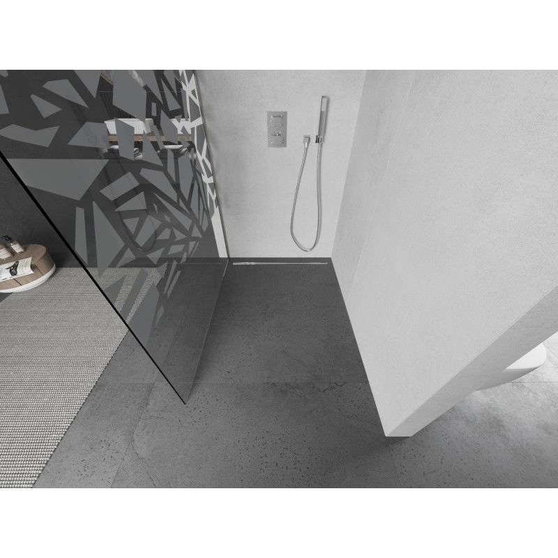 Mexen Kioto sprchová stěna Walk-in 90 x 200 cm, bílý vzor 8 mm, kartáčovaný nikl - 800-090-101-97-85