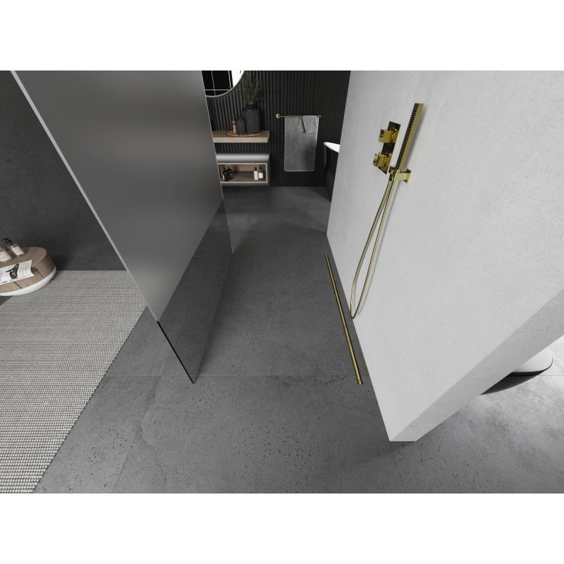 Mexen Kioto volně stojící sprchová stěna 140 x 200 cm, transparentní/matné 8 mm, zlatá kartáčovaná - 800-140-002-55-35