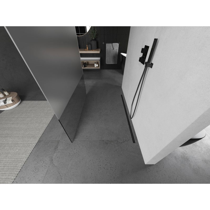 Mexen Kioto volně stojící sprchová stěna 110 x 200 cm, transparentní/matný 8 mm, kartáčovaný gun gray