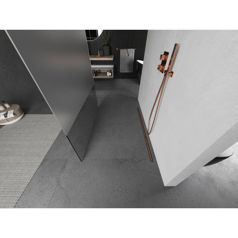 Mexen Kioto volně stojící sprchová stěna 140 x 200 cm, transparentní/písek 8 mm, kartáčovaná měď - 800-140-002-65-35