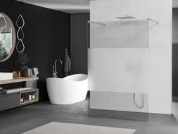 Mexen Kioto volně stojící sprchová stěna 100 x 200 cm, průhledná/matná 8 mm, kartáčovaný nikl - 800-100-002-97-35