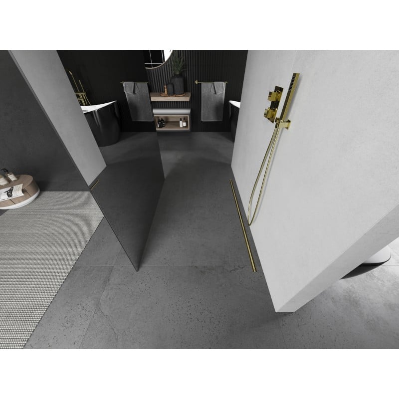 Mexen Kioto volně stojící sprchová stěna 120 x 200 cm, zrcadlo 8 mm, zlato kartáčované - 800-120-002-55-50