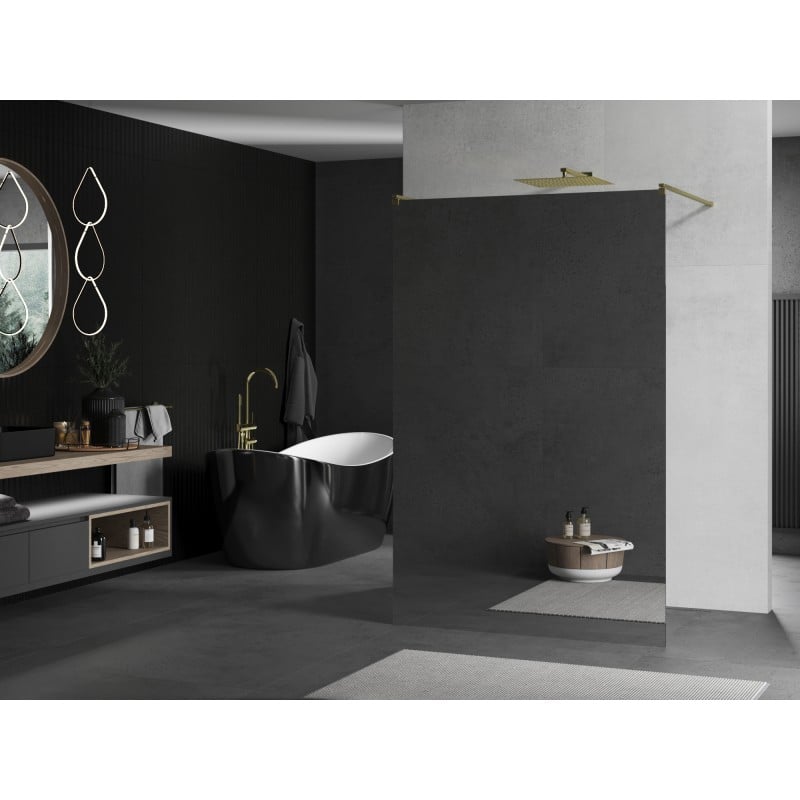 Mexen Kioto sprchová stěna volně stojící 130 x 200 cm, zrcadlo 8 mm, zlatá kartáčovaná - 800-130-002-55-50