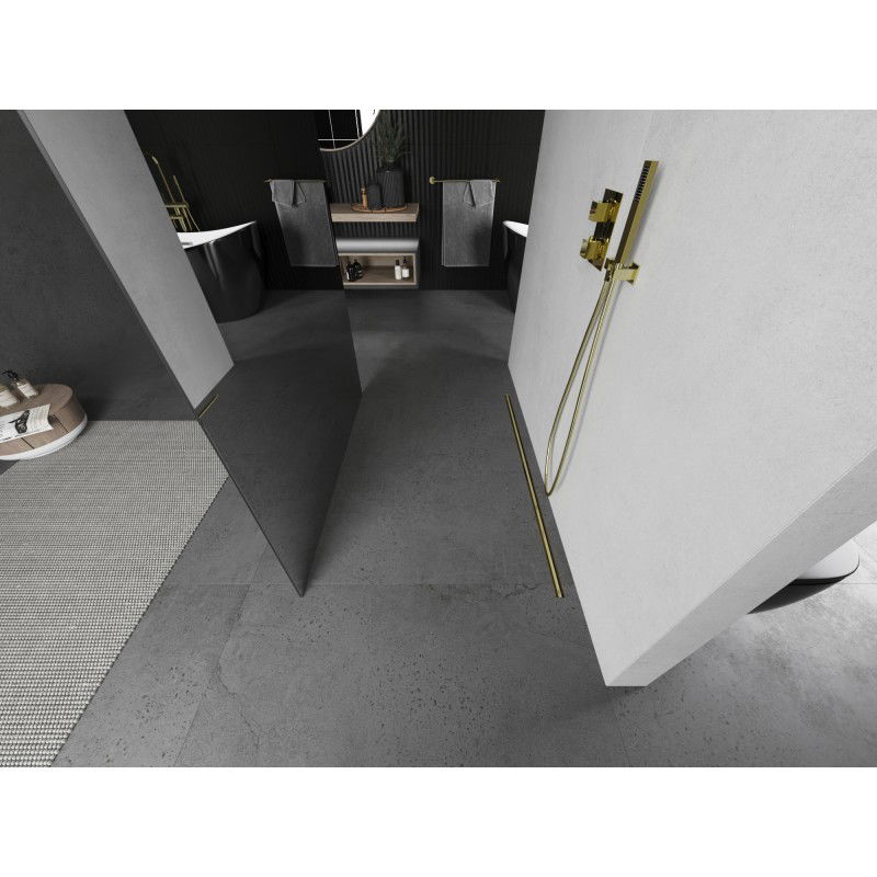 Mexen Kioto samostatně stojící sprchová zástěna 140 x 200 cm, zrcadlo 8 mm, zlatá kartáčovaná - 800-140-002-55-50