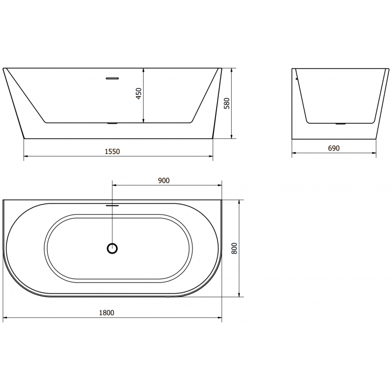 Mexen Oval volně stojící vana přisazená ke stěně 180 x 80 cm, bílá, přepad kartáčovaná měď - 52671808000-65