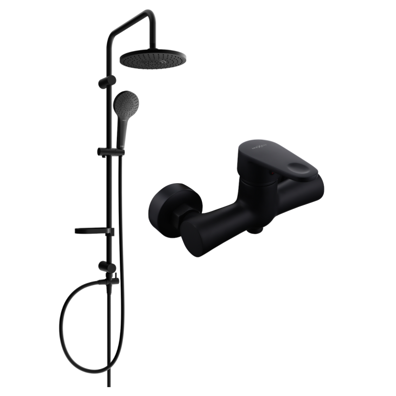 Mexen Erik, nástěnná sprchová sada s dešťovou sprchou a sprchovou baterií Kama, černá - 72540205-70