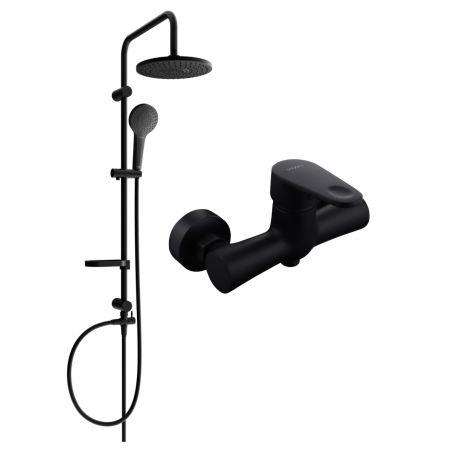 Mexen Erik, nástěnná sprchová sada s dešťovou sprchou a sprchovou baterií Kama, černá - 72540205-70