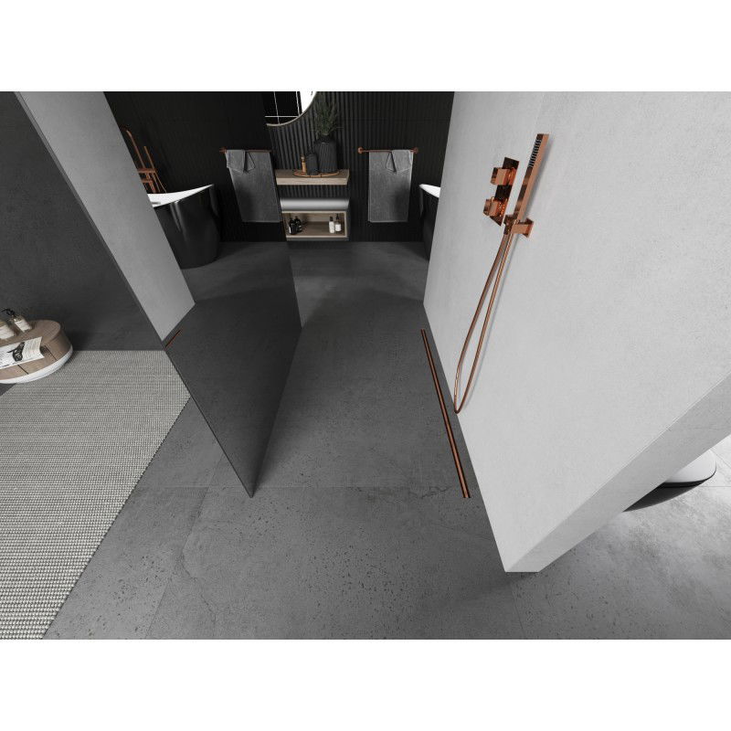 Mexen Kioto volně stojící sprchová stěna 130 x 200 cm, zrcadlo 8 mm, kartáčovaná měď - 800-130-002-65-50