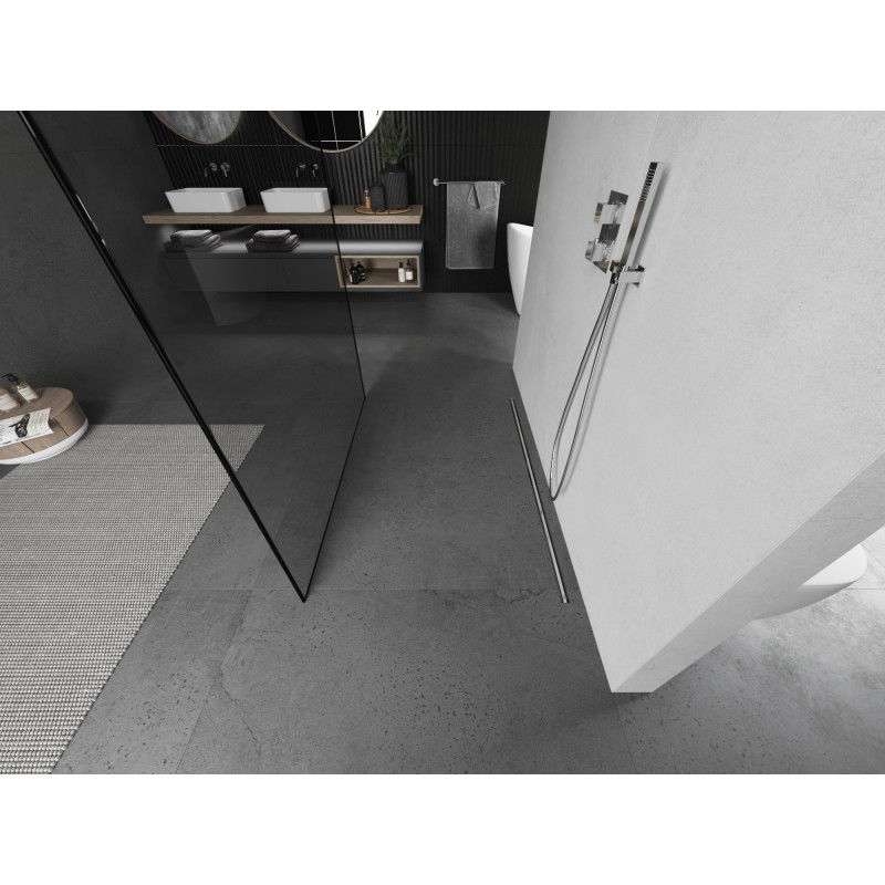 Mexen Kioto samostatně stojící sprchová stěna 150 x 200 cm, černý rám 8 mm, kartáčovaný nikl - 800-150-002-97-70