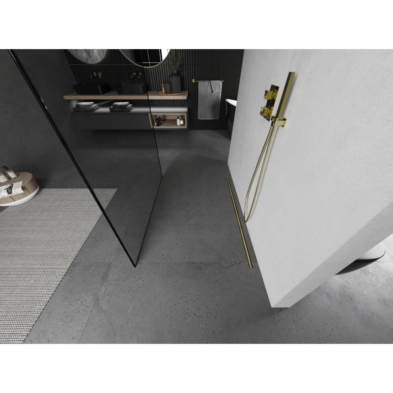 Mexen Kioto volně stojící sprchová stěna 150 x 200 cm, černý rám 8 mm, zlatý kartáčovaný - 800-150-002-55-70