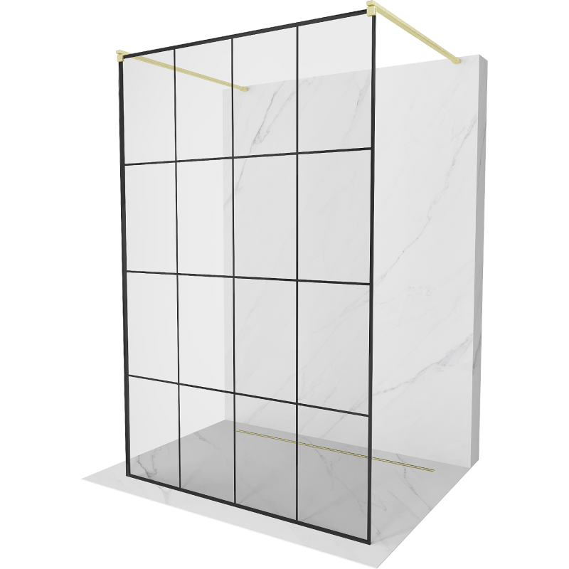 Mexen Kioto samostatně stojící sprchová stěna 160 x 200 cm, černá mřížka 8 mm, kartáčované zlato - 800-160-002-55-77