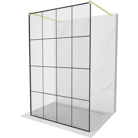 Mexen Kioto samostatně stojící sprchová stěna 160 x 200 cm, černá mřížka 8 mm, kartáčované zlato - 800-160-002-55-77