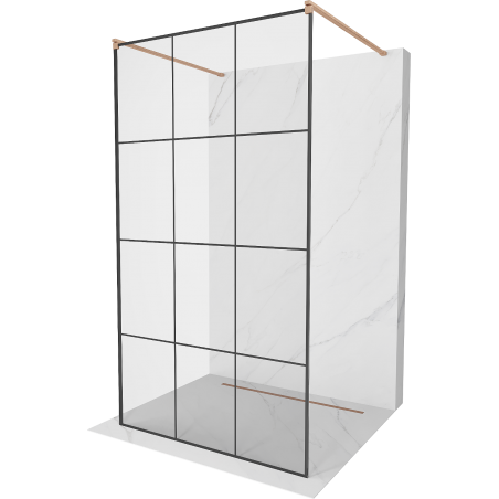 Mexen Kioto volně stojící sprchová stěna 120 x 200 cm, černá mřížka 8 mm, kartáčovaná měď - 800-120-002-65-77